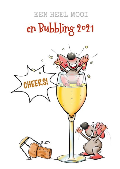Grappige nieuwjaarskaart met muizen en champagne 3
