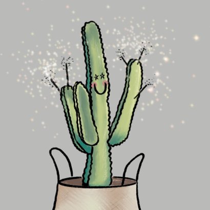Grappige nieuwjaarskaart van vrolijke cactus met sterretjes 2