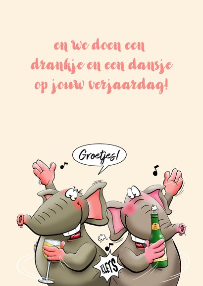 Grappige olifanten die de jarige feliciteren met een drankje 3