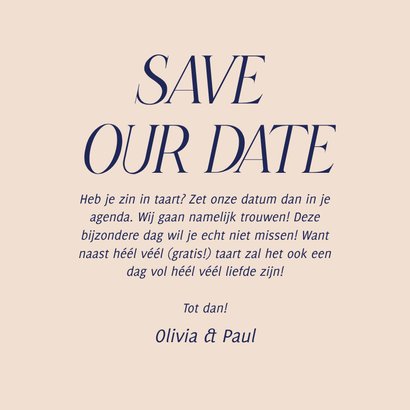 Grappige save the date kaart liefde en taart 3