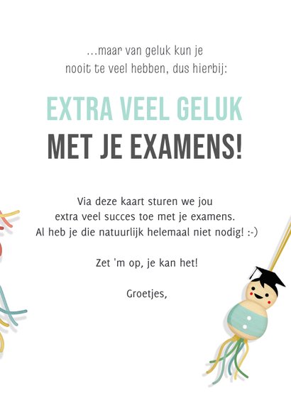 Grappige succes met je examen kaart gelukspoppetje 3