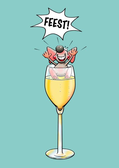 Grappige uitnodiging met muizen en fles champagne 3