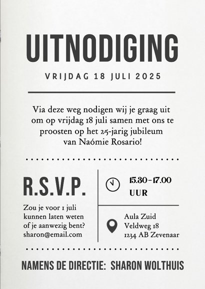 Grappige uitnodigingskaart tijdschrift -jubileum medewerker 3