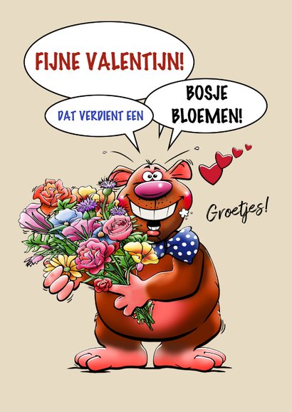 Grappige valentijnskaart met een dikke kussende beer 3