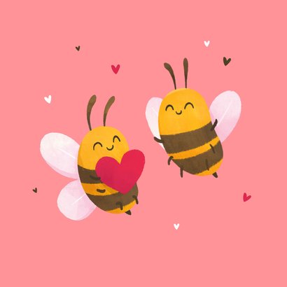 Grappige valentijnskaart met twee bijtjes en hartjes 2