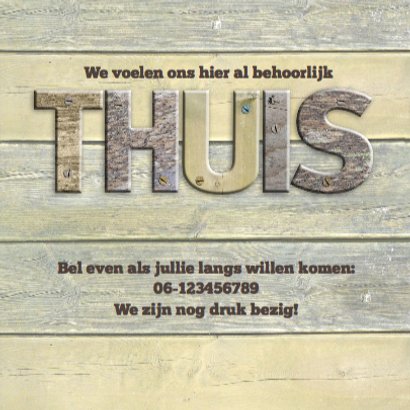 Grappige verhuiskaart met letters op houtprint 3