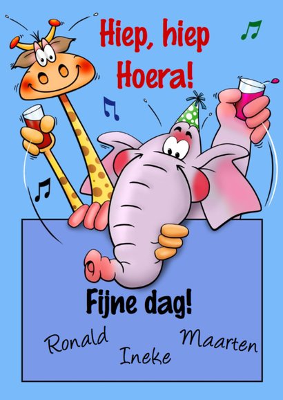Grappige verjaardagkaart met giraf die proost met cola 3
