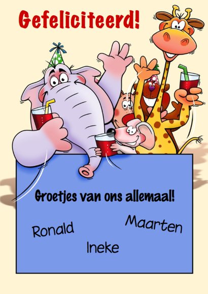 Grappige verjaardagkaart met leuke dieren voor kind 3