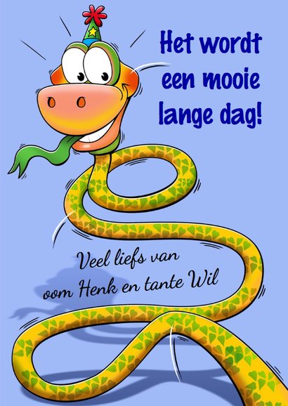 Grappige verjaardagkaart slang met lange nek 4 jaar 3