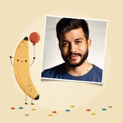 Grappige verjaardagskaart banaan, ballon en typografie 2