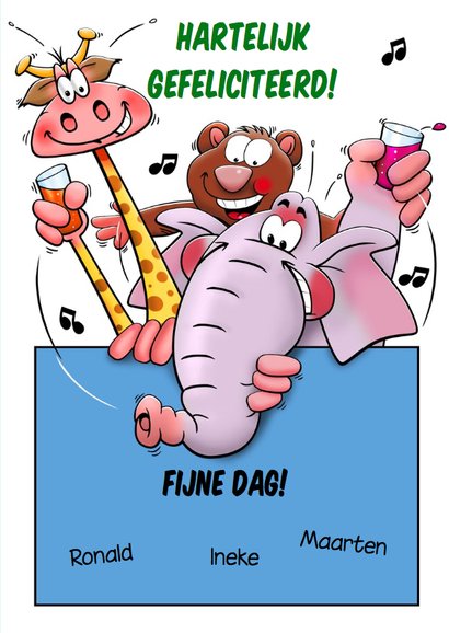 Grappige verjaardagskaart beesten boven op elkaar 3