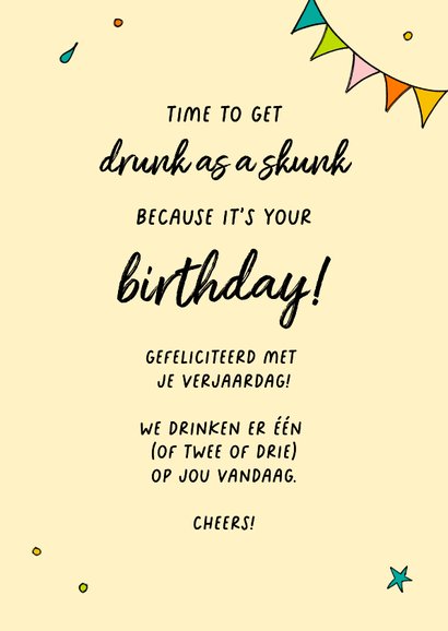 Grappige verjaardagskaart 'Drunk as a skunk' 3