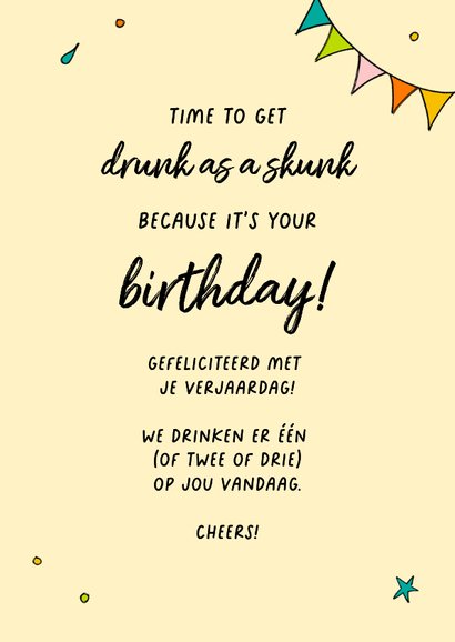 Grappige verjaardagskaart 'Drunk as a skunk' 3
