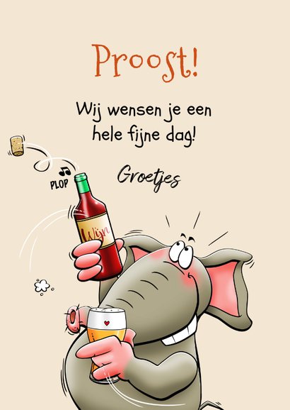 Grappige verjaardagskaart feestbeest olifant en bier en wijn 3