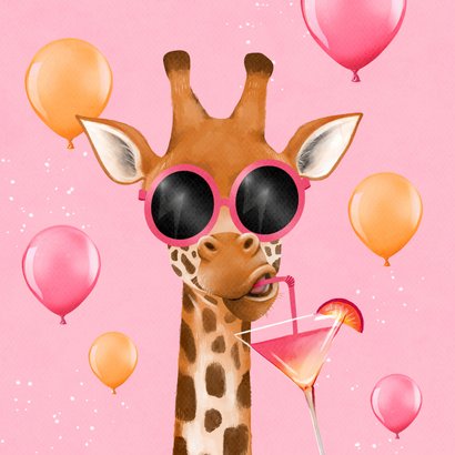 Grappige verjaardagskaart giraf cocktail zomer ballonnen 2
