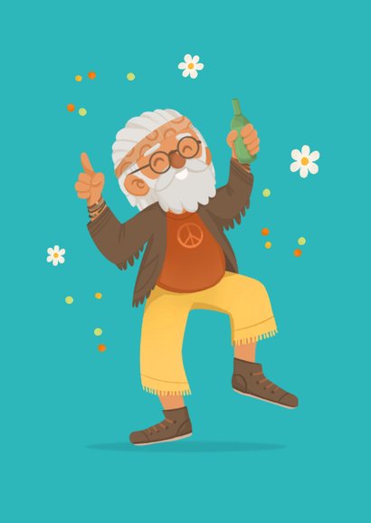 Grappige verjaardagskaart hippie birthday oude man bier 2