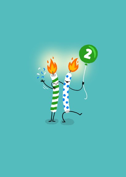 Grappige verjaardagskaart met 2 brandende kaarsjes! 2