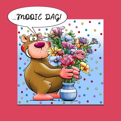 Grappige verjaardagskaart met beer en bloemen 2