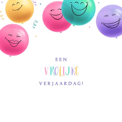 Grappige verjaardagskaart met gekleurde smiley ballonnen 2