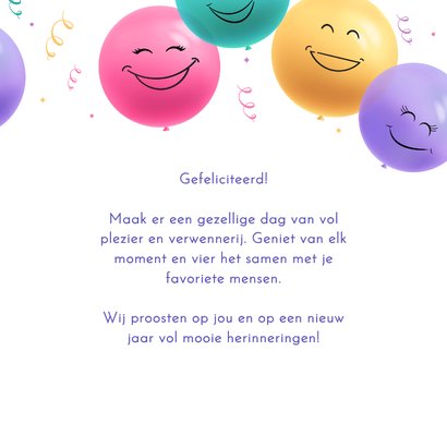 Grappige verjaardagskaart met gekleurde smiley ballonnen 3