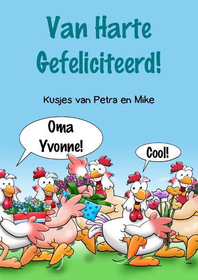 Grappige verjaardagskaart met kippen en aanpasbare leeftijd 3