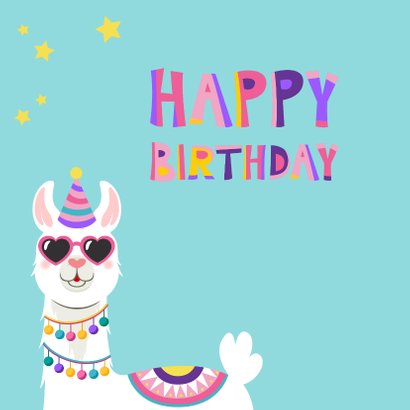 Grappige verjaardagskaart met lama met bril 2