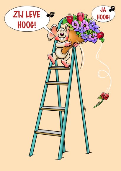 Grappige verjaardagskaart met muis en bos bloemen 3
