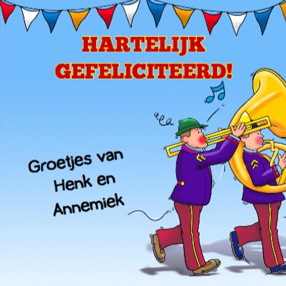 Grappige verjaardagskaart met muziek van blaasband 3