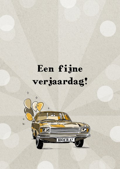 Grappige verjaardagskaart met oldtimer en confetti 2