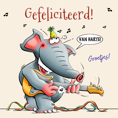 Grappige verjaardagskaart olifant die gitaar speelt 3