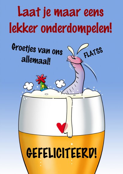 Grappige verjaardagskaart olifant in glas bier 3