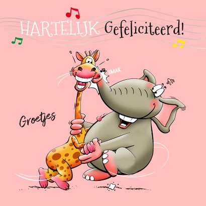 Grappige verjaardagskaart party time met olifant en giraf 3