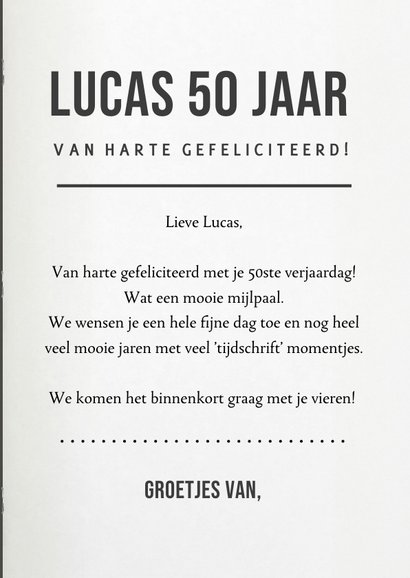 Grappige verjaardagskaart tijdschrift met eigen foto en naam 3