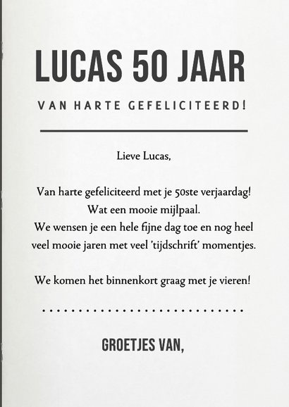 Grappige verjaardagskaart tijdschrift met eigen foto en naam 3