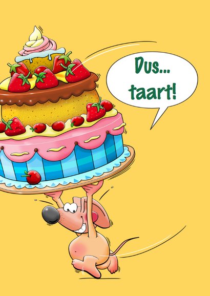 Grappige verjaardagskaart voor kind met 4 muizen en taart 3