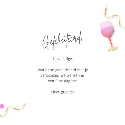 Grappige verjaardagskaart vrouw wijn en confetti 3