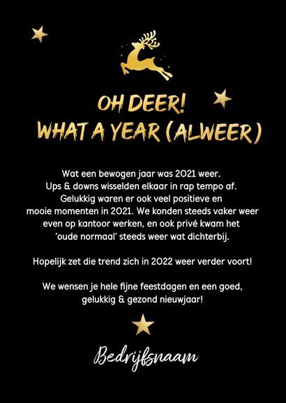 Grappige zakelijke Corona kerstkaart oh deer what a year 3