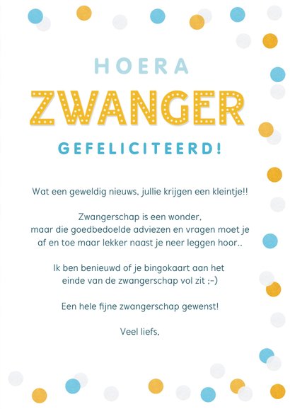 Grappige zwangerschaps felicitatiekaart - bullshit bingo 3