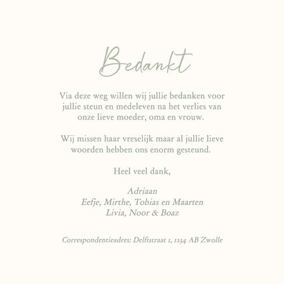 Groene bedankkaart rouw met illustratie bloem 3
