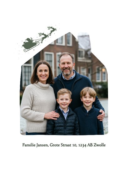 Groene foto kerstkaart merry new home met kerstman goud 2