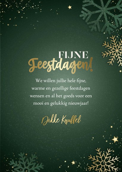 Groene kerstkaart 'Fijne Feestdagen' sneeuwvlokken en foto 3