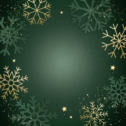 Groene kerstkaart fijne kerst sneeuwvlokken en sterren Achterkant