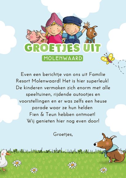 Groetjes uit Molenwaard fotokaart met Fien & Teun 3
