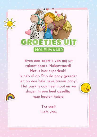 Groetjes uit Molenwaard fotokaart met Stip de Pony 3