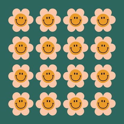 Groovy wenskaartje met retro smiley bloemen 2