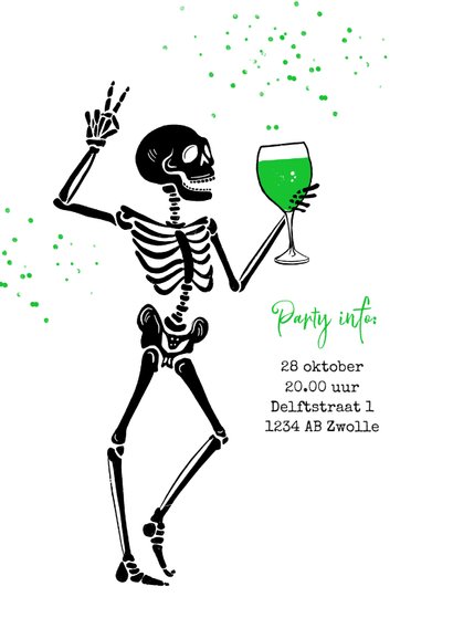 Halloweenfeest let's get spooky skelet vleermuizen wijn 2