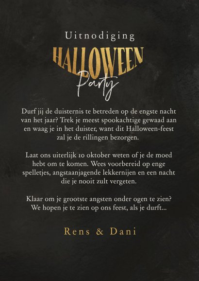 Halloweenfeest uitnodiging eng skull goud zwart donker 3