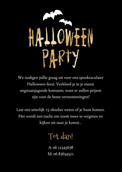 Halloweenfeest uitnodiging skelet proost vleermuis heks 3