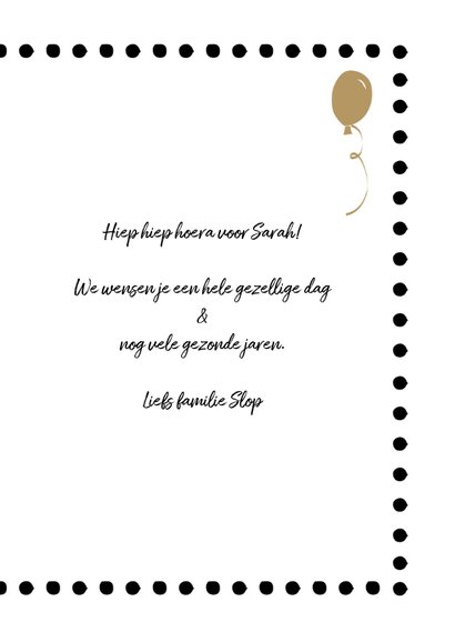 Happy B'day met eigen naam, achtergrond met zwarte stippen 3