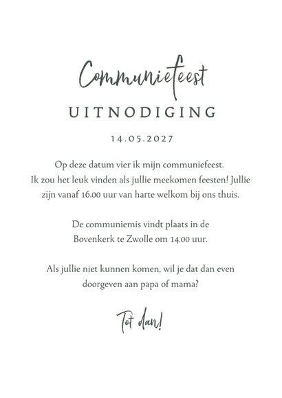 Heilige communie fotokaart uitnodiging feest kruis hartjes 3